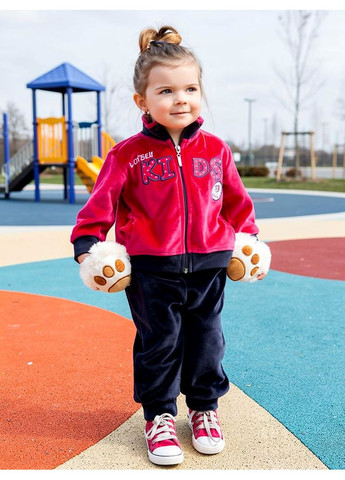 Комбинированный демисезонный детский велюровый костюм (кофточка + штанишки) розово-синий (0253) брючный Nicol