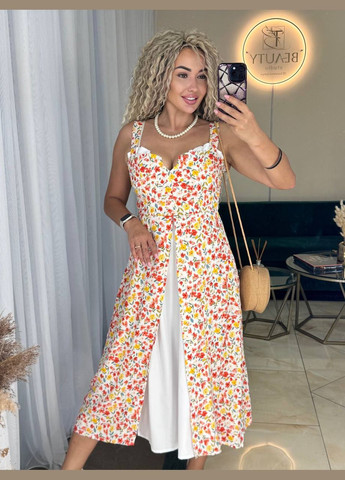 Білий святковий, повсякденний, пляжна, кежуал стильна літня сукня з білою вставкою Vakko з квітковим принтом