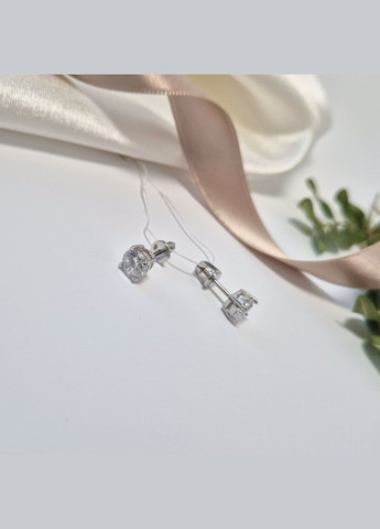 Срібні сережки гвоздики на закрутках Білий Камінь 6 мм срібло 925 проби Родоване вс002р 2.31г No Brand (337525538)