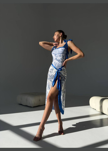 Комбинированный летний изысканный купальник в комплекте с парео слитный No Brand