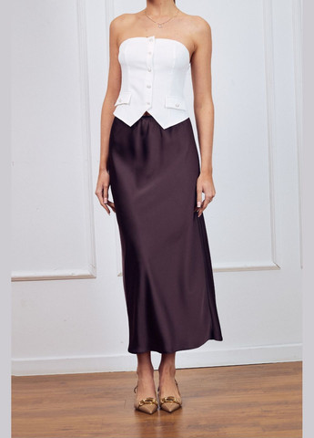 Темно-коричневая кэжуал однотонная юбка макси шелковая женская длинная коричневая itelle а-силуэта (трапеция)