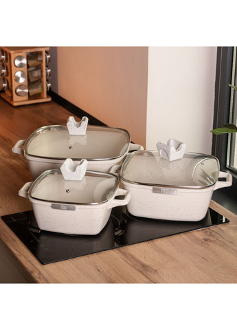 Набір з 3 квадратних каструль, 20, 24, 28 см, алюміній, товсте дно MGC HP-4-403 Jooki (358705669)