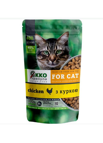 Сухой корм для взрослых котов Ekko гранула с курицей 400 г Екко Гранула (266274702)
