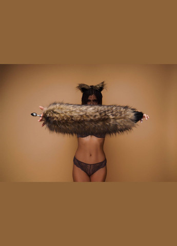 Анальный пушистый хвост без пробки, Коричневый с черным кончиком, 60 см. OKOVA (315148803)