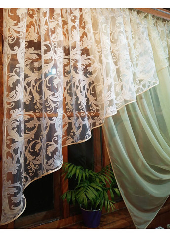 Кухонна фіранка коротка готова Анжелика лимонний вензель права No Brand (372134105)