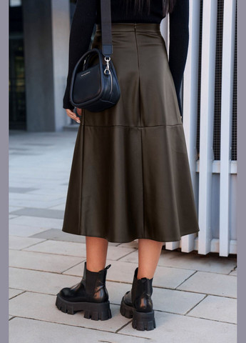 Коричневое деловое, повседневный, кэжуал юбка из эко-кожи цвета шоколад Jadone Fashion однотонное