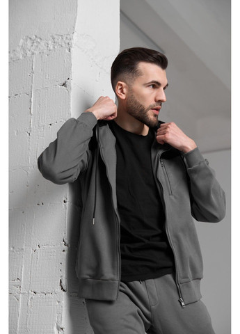Спортивный костюм мужской ТРОЙКА весна осень HW CLUB с кофтой на замке серый + футболка черная Handy Wear (293275189)