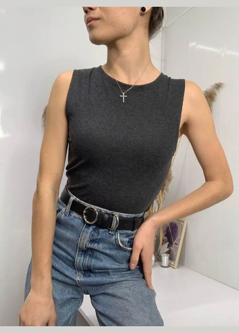 Укроп топ базовый в рубчике темно серого цвета не дорого. No Brand — 328265466