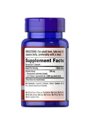 Стимулятор тестостерону Puritan's Pride Yohimbe Extract, 50 капсул Puritans Pride (355690525)