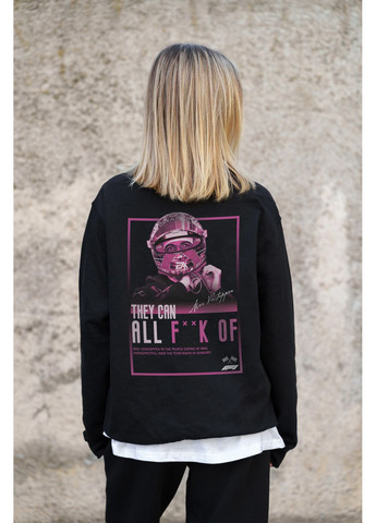 Чорний жіночий утеплений оверсайз світшот на флісі з принтом verstappen Without однотонний без декору (361680382)