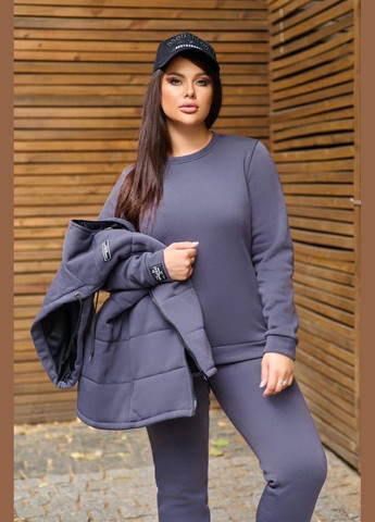 Женский спортивный костюм тройка на флисе серого цвета р.48/50 382627 New Trend (288050547)