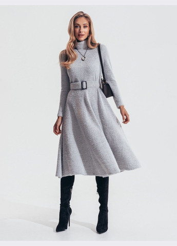 Сіра кежуал сіра сукня-міді з ангори з поясом кльош Dressa однотонна