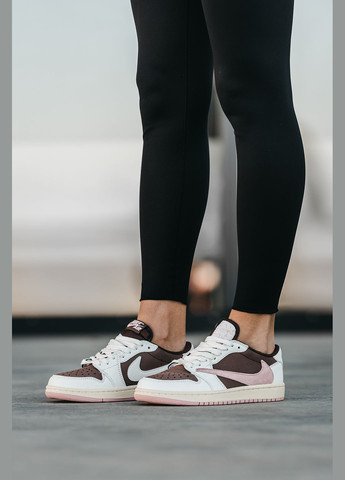 Кросівки жіночі Nike Air Jordan 1 Low x Travis Scott white brown pink | Найк Аір джордан 1 білі коричневі рожеві No Brand білі всесезони (315018958)