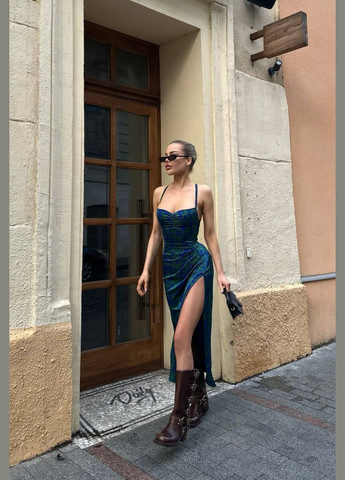 Зелена кежуал шовкова сукня з плетінням на спині з відкритою спиною Adelante з квітковим принтом