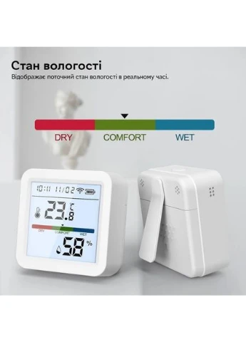 Розумний Wi-Fi датчик температури та вологості повітря з підсвічуванням, wifi термометр, гігрометр SmartLife, White TUYA (390480496)