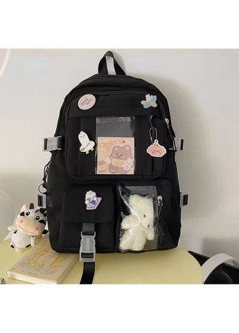 Рюкзак для студентів та підлітків з прозорими карманами,значками та м'якою іграшкою No Brand (366547291)