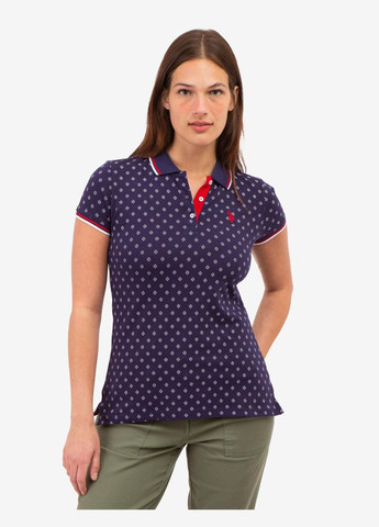 Жіноча футболка поло DOT FLOWER PRINT TIPPED XS синя U.S. Polo Assn. (286761237)