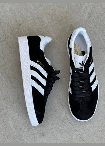 Черные всесезонные кеды унисекс черные adidas gazelle black/white No Brand