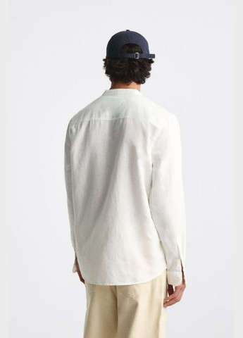 Сорочка Zara лляна стійка коротка застібка 8211 309 white (278235255)