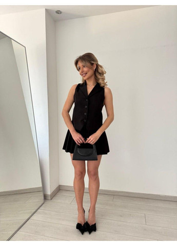 Костюм двійка (жилет+спідничка), спідниця міні довжини, плісерована на жилетка з коміром Мод НО- 1061, Чорний, 46-48 No Brand (355469784)
