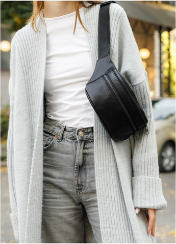 Женская сумка на пояс кожаная бананка черная с кожаным ремнем городская Sambag (361669247)