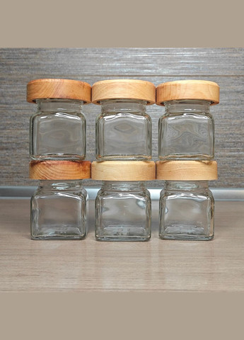 Набор стеклянных баночек для специй 6 шт 120 мл с деревянными крышками No Brand (323165904)