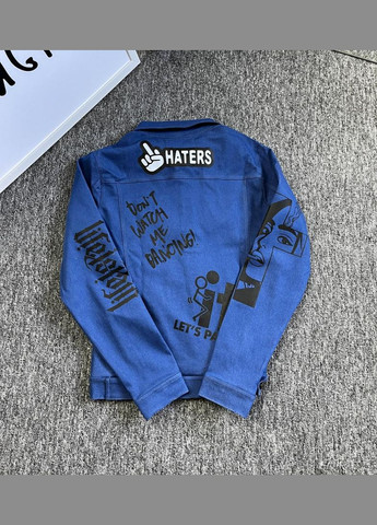 Комбінована демісезонна синя чоловіча джинсова куртка з принтом No Brand