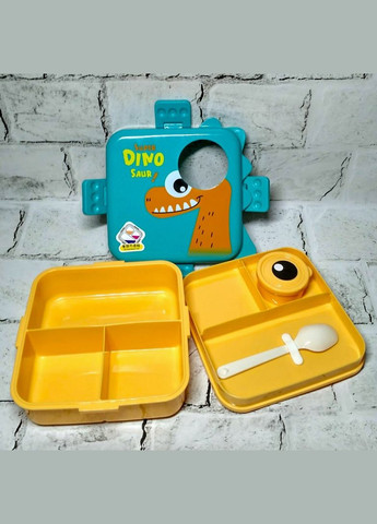 Ланчбокс детский с разделителями гермитичный 1590 мл контейнер для еды Динозавр Голубой No Brand (325428468)