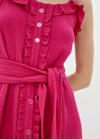 Рожева кежуал довга сукня з мусліну кольору фуксії. ORA однотонна