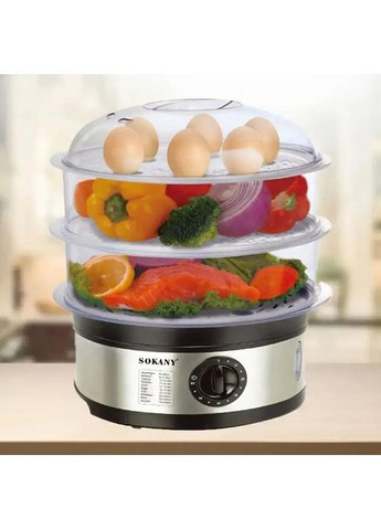 Електрична пароварка з 3 рівнями скороварка з автоматичним вимкненням і захистом від перегріву (FS346) Sokany (361385260)