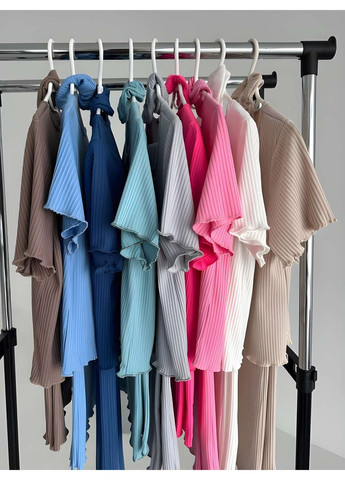 Кавова жіноча зручна домашня піжама домашній комплект футболка і широкі штани рубчик сірий Україна