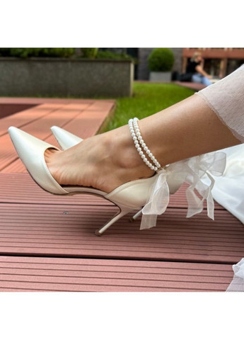 No Brand Жіночі туфлі весільні атласні та ремінцем перли 7,5 см білий з текстиль, — (351394379)