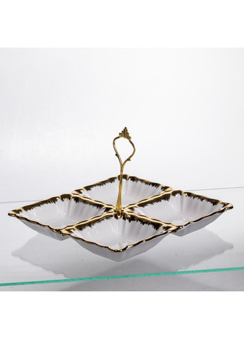 Менажниця порцелянова на 4 секції для закусок тарілка менажниця 22.5×22.5×3 (см) менажниця з ручкою Білий з золотом LC-BYL-101 Yiwu (369446692)