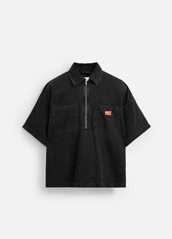 Черная футболка-поло для мужчин Zara однотонная