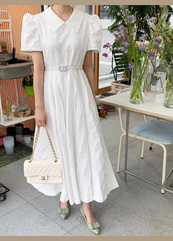 Білий біла сукня міді 111430 No Brand