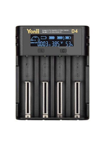 Зарядное устройство для аккумуляторов D4 LCD 18650 21700 26650 Литий AA AAA Nimh Черный (М5120160) Yonii (302804193)