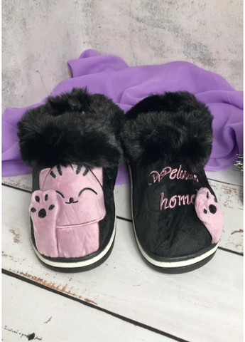 Черные тапочки домашние для девочки черно-розовый (1216-1) Lion
