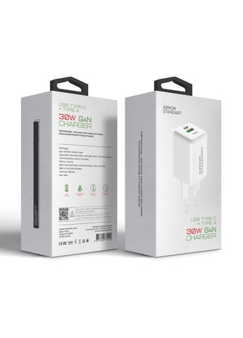 Сетевое зарядное устройство для AR371 30W GaN Type-C + USB-A White (ARM77549) ArmorStandart (343050854)