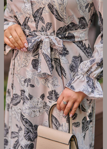 Пудрова кежуал сукня 8636/1 у пудровий кольорі з супер-м'якою тканиною (принт) та поясом: стильна, комфортна та універсальна 48 Sofia