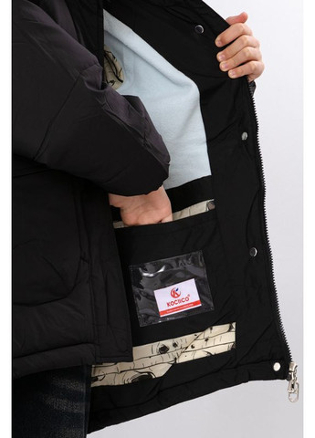 Черная зимняя зимняя куртка для девочки (оверсайз) с капюшоном и накладными карманами (p-18525) Носи своє