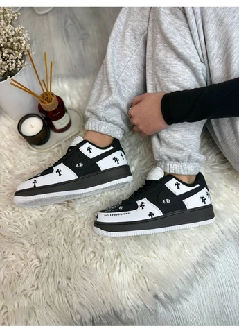 Білі літні кросівки nike force low x chrome hearts white brown custom найк аір форс No Brand