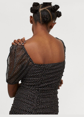 Черное повседневный, кэжуал, вечернее платье с блестками на подкладке для женщины 0921447 H&M однотонное