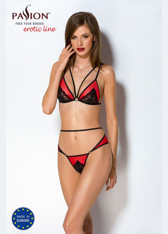 Комбінований демісезонний сексуальний комплект жіночої білизни peonia set червоний із чорними вставками Passion