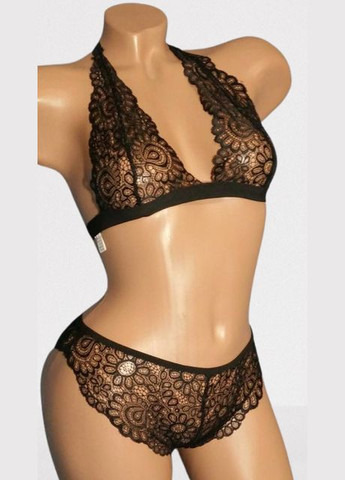 Черный демисезонный кружевной комплект No Brand