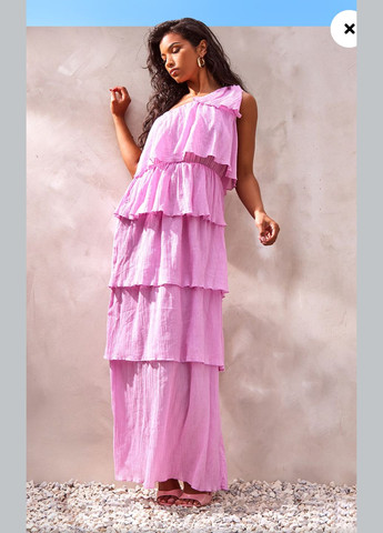 Розовое платье макси легкое на одно плечо PrettyLittleThing