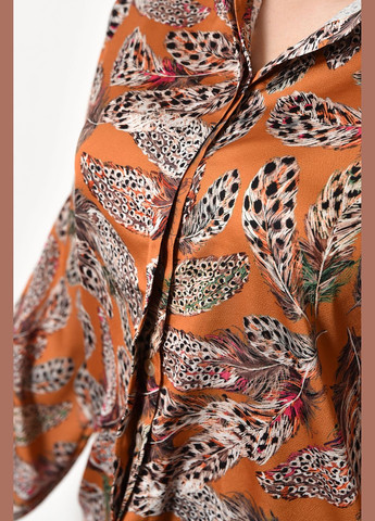 Оранжевая демисезонная блуза женская полубатальная оранжевого цвета с баской Let's Shop
