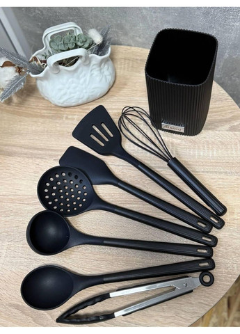 Набір кухонного приладдя MG-1130 із підставкою, 8 предметів Чорний Magio (367078450)