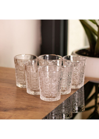 Набор стопок 6 шт 50 мл стеклянные прозрачные с узором для подачи крепких напитков рюмки для водки ProDobro (364192220)