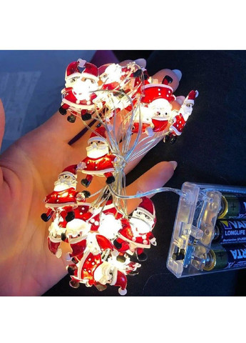 Светодиодная новогодняя гирлянда на елку с фигурками Санта Клауса работой от батареек 2 м 20LED (478705-Prob) Теплая белая Unbranded (308894406)