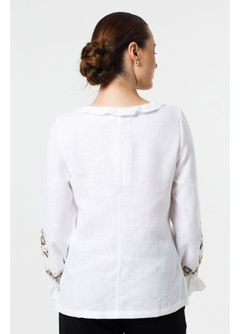 Белая женская льняная вышиванка с симметричным растительным орнаментом янка. белый, р.42, код 9476/42/101 ГАЛЕРЕЯ ЛЬОНУ